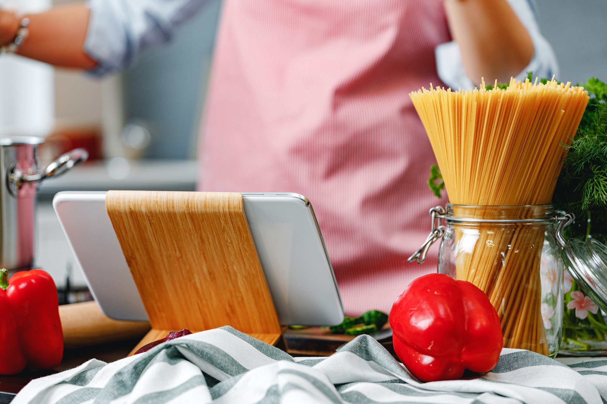 Small professional kitchen with tools and ingredients